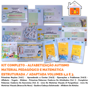 Kit Completo - Alfabetização Autismo Material Pedagógico e Matemática Estruturada / Adaptada Volumes 1,2 e 3.